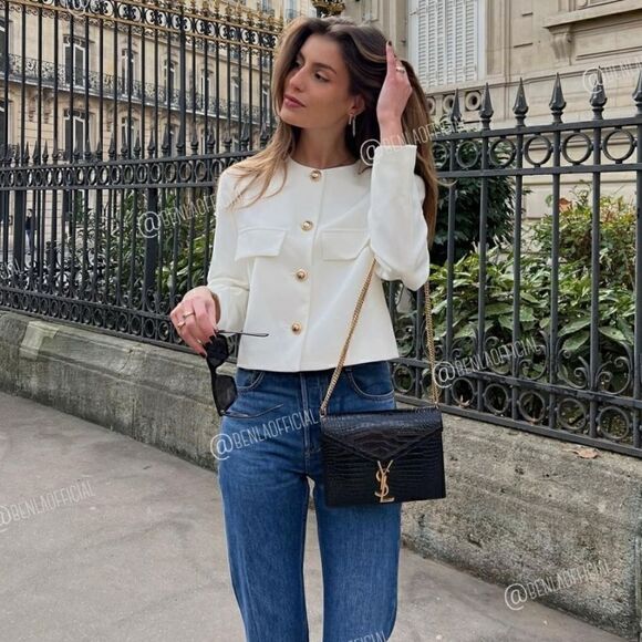 ZARA GOLD BUTTON CROPPED BLAZER - Picture 10 of 15